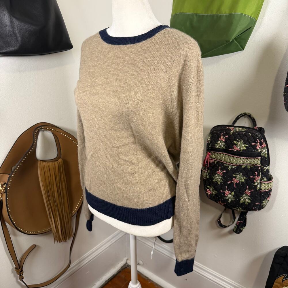 Jumper 1234 Oatmeal Navy Tipped Cashmere Sweater Size 3